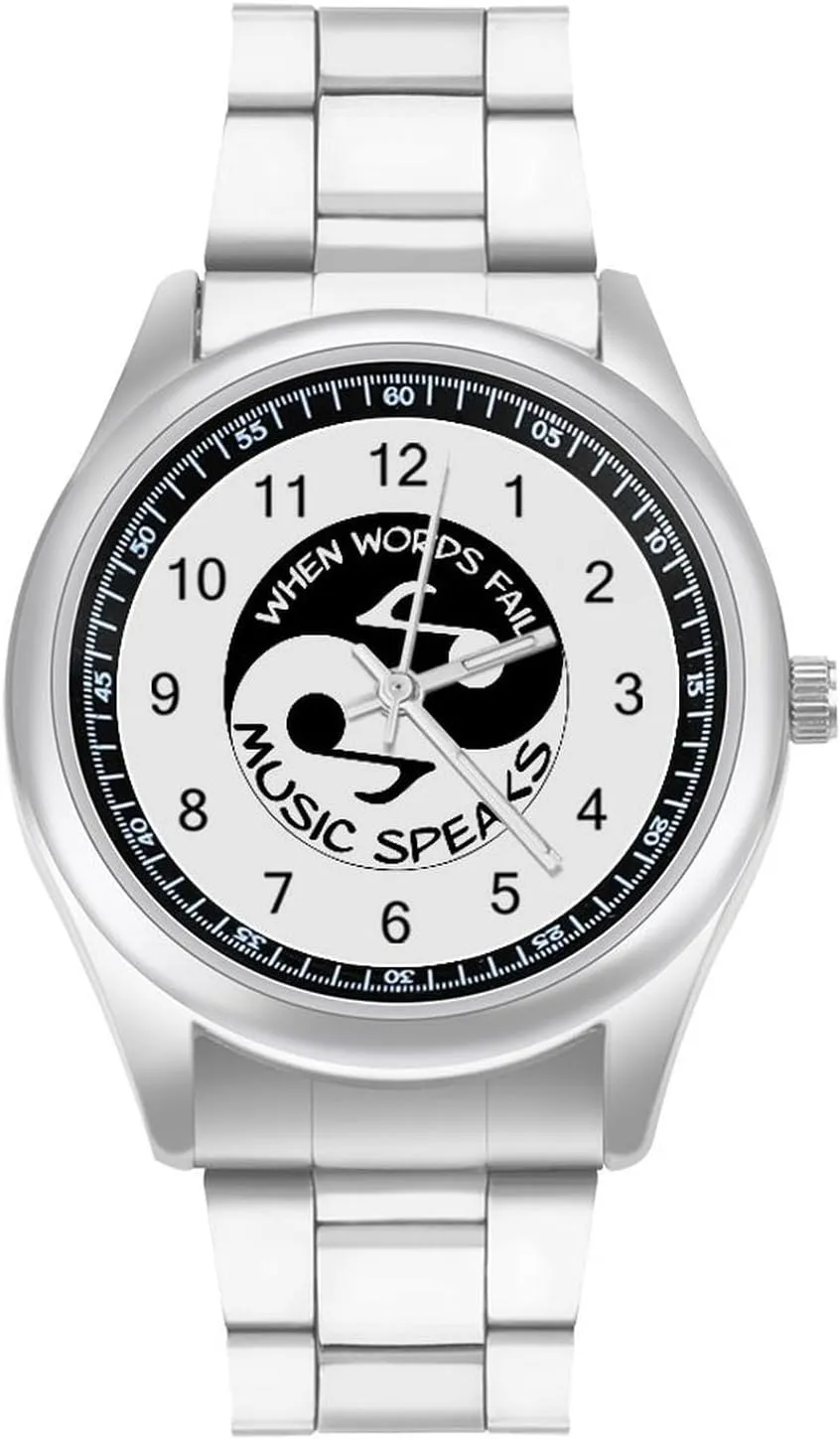 Notes Stainless Steel Strap Simple Business Watches inadequacy for Men Easy Reader Work Casual Watch Yin Yang Music 