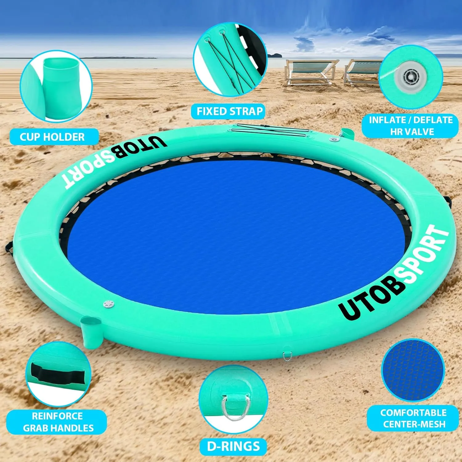 Ocean | Adults Kids legend vibrato favor culturally continually sandbar Dogs, with W/Cupholder & Pump Inflatable Water Hammock Floating Dock 8x8 FT Water Floating Island Raft for Lake Boat Pool 