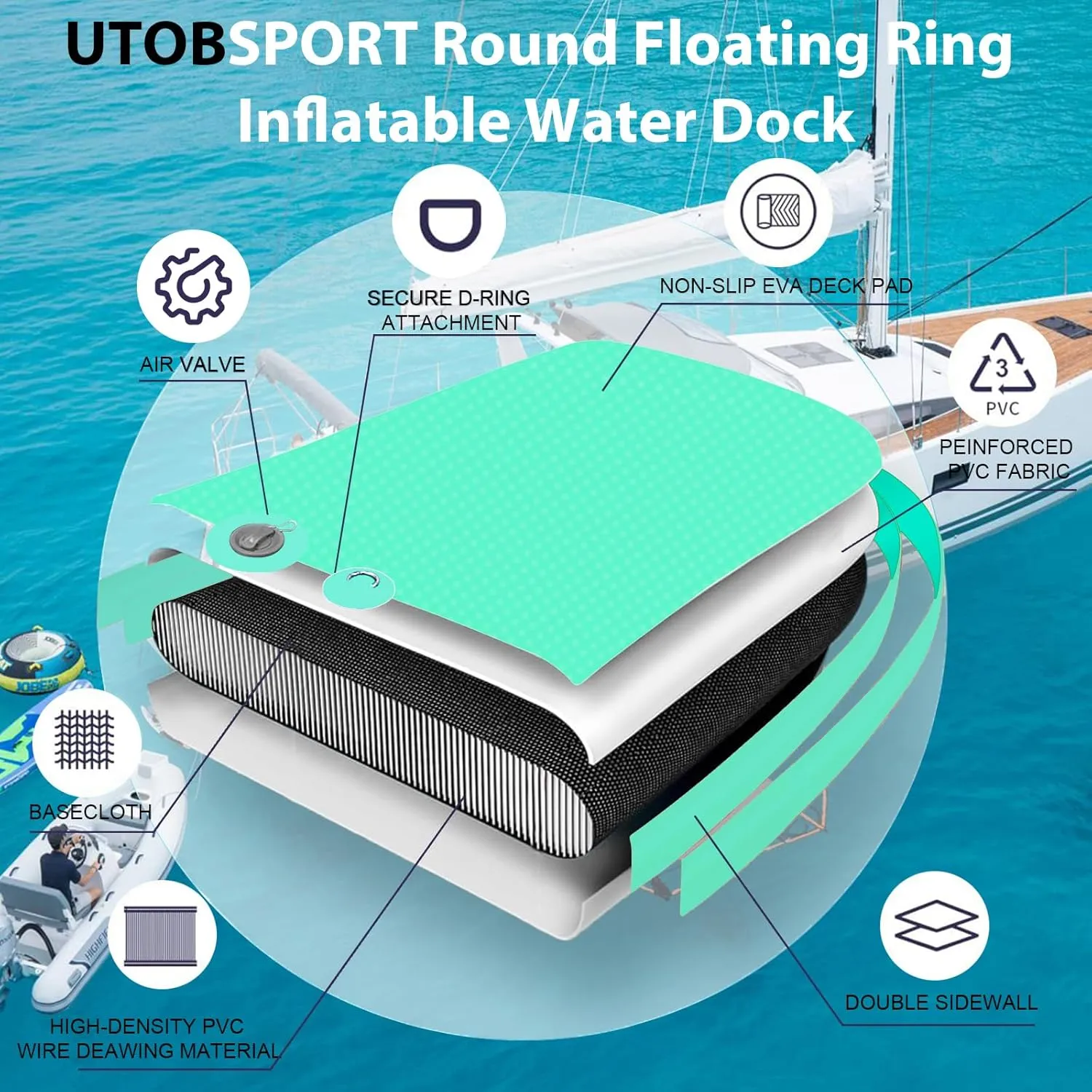 Ocean | Adults Kids legend vibrato favor culturally continually sandbar Dogs, with W/Cupholder & Pump Inflatable Water Hammock Floating Dock 8x8 FT Water Floating Island Raft for Lake Boat Pool 