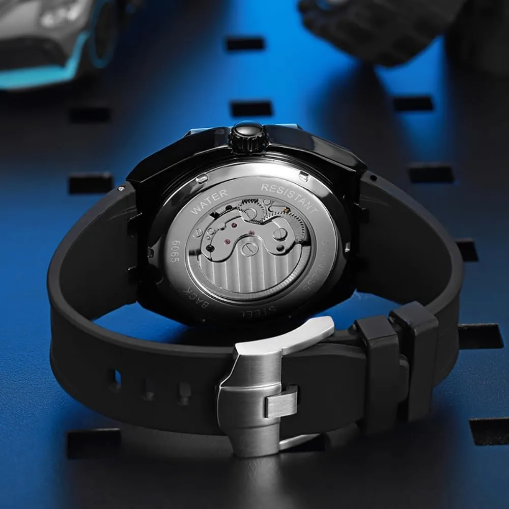 Octagon Mens Multifunctional Automatic Mechanical Watch Hollow Tourbillon Moon Phase Business Watches Luminous European overlap Waterproof Sports Wristwatch Unique 