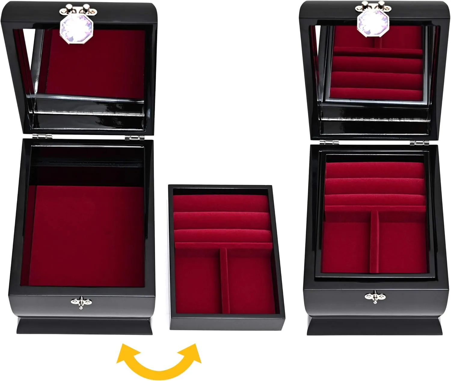 of Pearl Jewelry Box Two Levels hull Removable Ring Tray Mermaid (Black) MADDesign Mother 