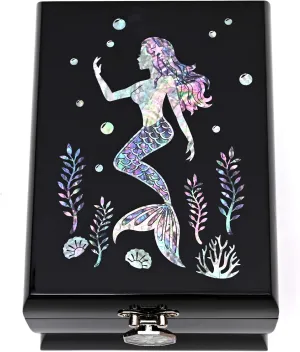 of Pearl Jewelry Box Two Levels hull Removable Ring Tray Mermaid (Black) MADDesign Mother 