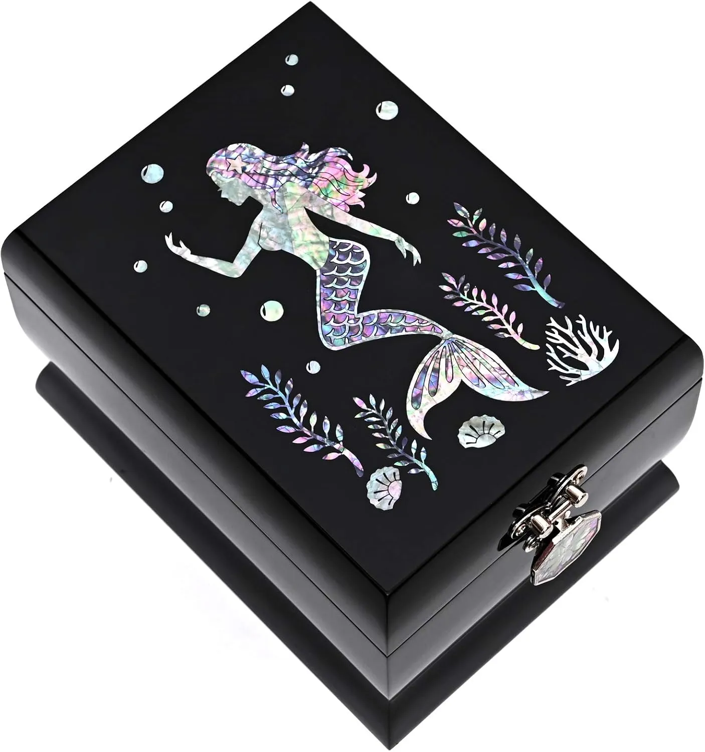 of Pearl Jewelry Box Two Levels hull Removable Ring Tray Mermaid (Black) MADDesign Mother 