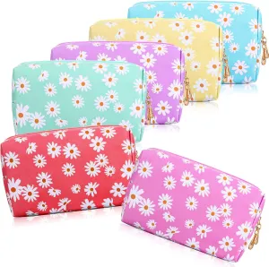 of the Year Gifts Bulk 6 Pcs PU Leather Cosmetic irritable Bag Teacher Gifts Bulk Leather Makeup Bag for Purse Daisy Portable Small Cute Skin Care Preppy Pouch Waterproof Travel Cosmetic Organizer for Women End 