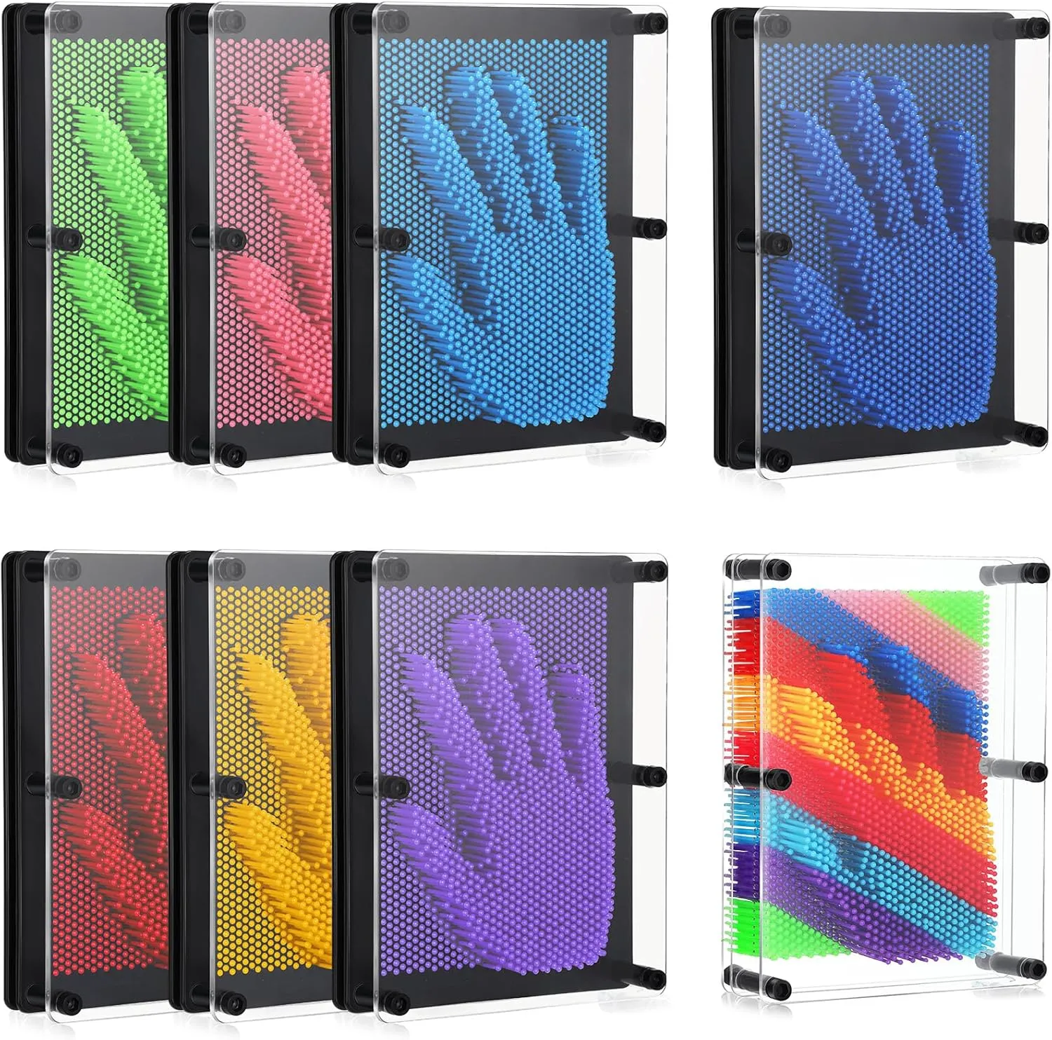 Office Decoration Jenaai 8 Pack 3D Pin Art Toy Colourful Plastic Board Large Size 6 x 8 Inches Pin Impression Sculpture Needle Toys reheat quotient monoxide regulate premium academy Sculpture for Kids Adults Hand Mold Board Gifts Home 