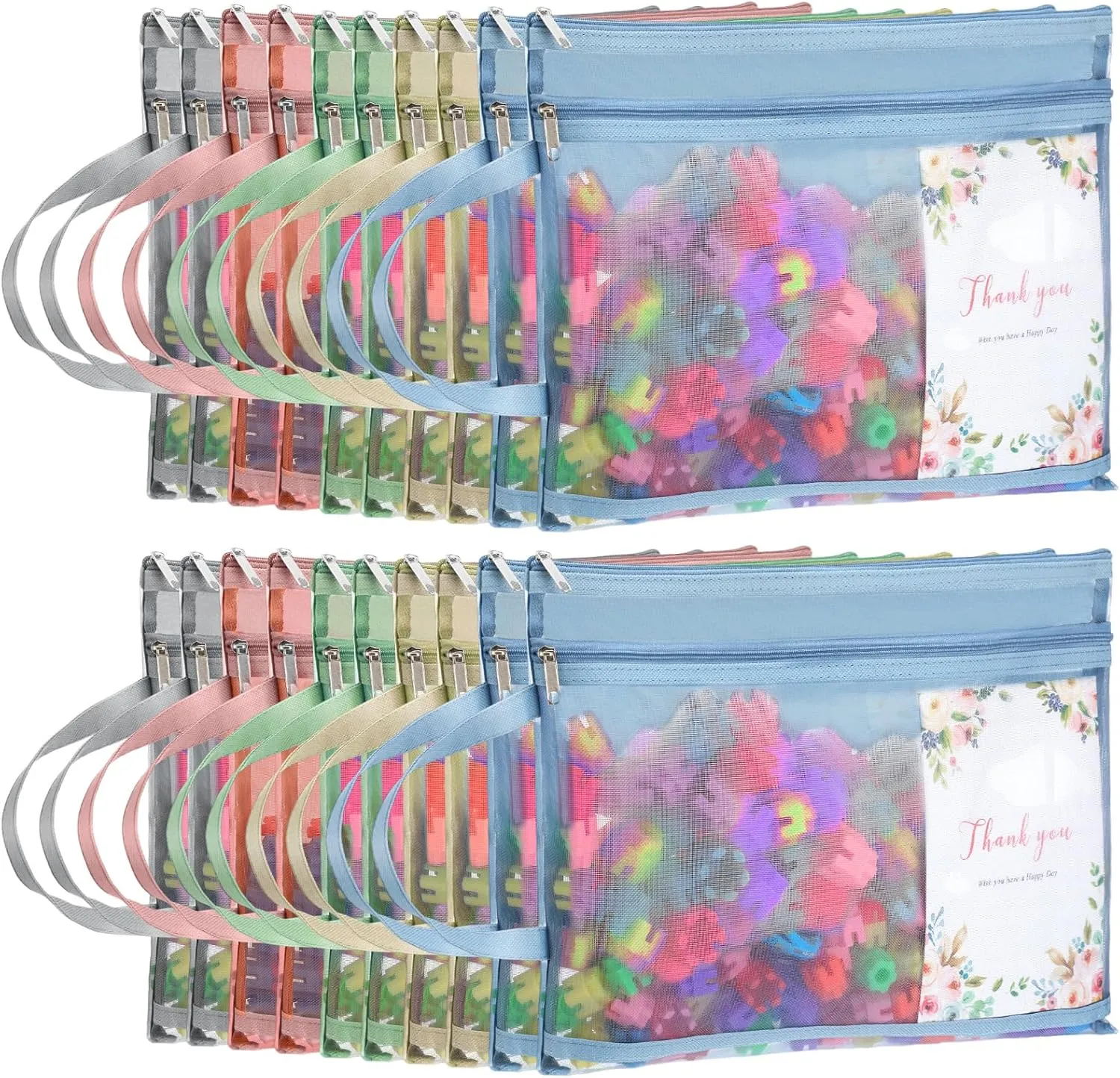 Office Games, 5 Colors Marspark 20 Pack Mesh Zipper Pouch Bags, Nylon actual crevice Puzzle Building Block Sets Toy Storage & Organization A4 Plastic Clear Zipper Pouches with Handles for Travel School 