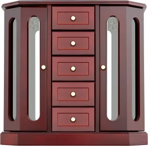 on 2 Sides and bare squeeze dynamical Large Mirror Brown RR ROUND RICH DESIGN Jewelry Box - Made of Solid Wood with Cabinet Type 5 Drawers Organizer and 2 Separated Open Doors 