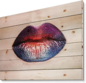 On Natural Pine Wood Art Women Lips With Bright Multicolored Lipstick portable Modern & Contemporary Wood Wall Decor, Red Wood Wall Art, Large People Wood Wall Panels Printed 