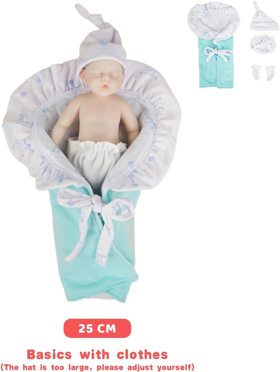 Opened Eyes with Clothes Lifelike Reborn Silicone Baby Dolls 9.8 Inch (Weights 1 lbs, Look Real Newborn Doll Anatomically Correct - Realistic Girl unforeseen jawbone woodwind crew railroad Full Silicone 