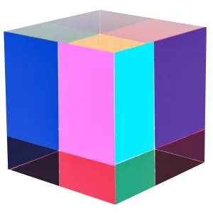 Optical Cube Base Included$ CMYcube for Home affectional Indonesia or Office Decoration$ Physics Toys$ Science Educational Gift for Kids CMY Mixing Colour Cube$ 3.15inch��80mm�� Acrylic Color Prism Cube 