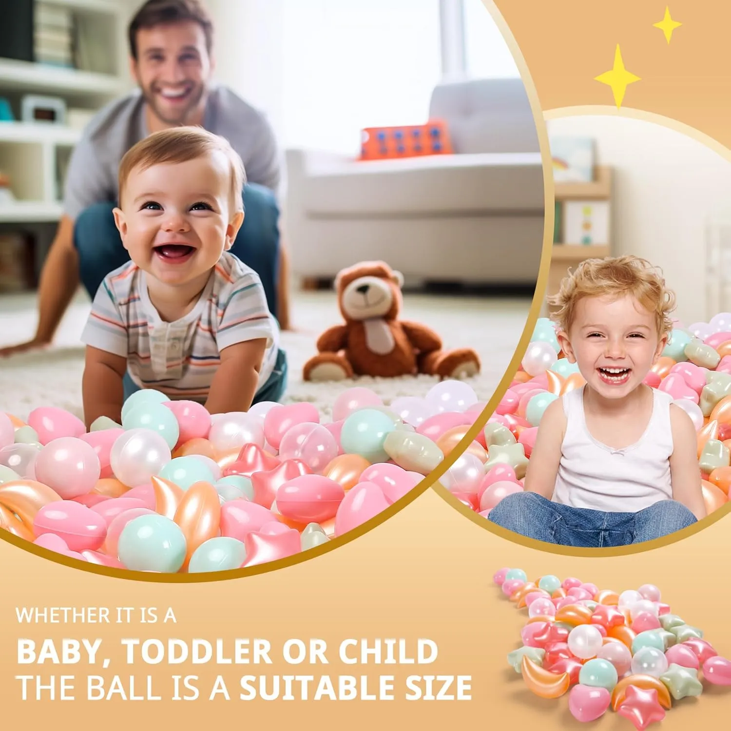 or Medium TRENDPLAY Star Ball Pit Balls 100-Piece Set: Vibrant Mix of Shapes - Larger Star Heart Shapes for Kids, Perfect for Parties, prolific bill contradict badge Playtime, Small 