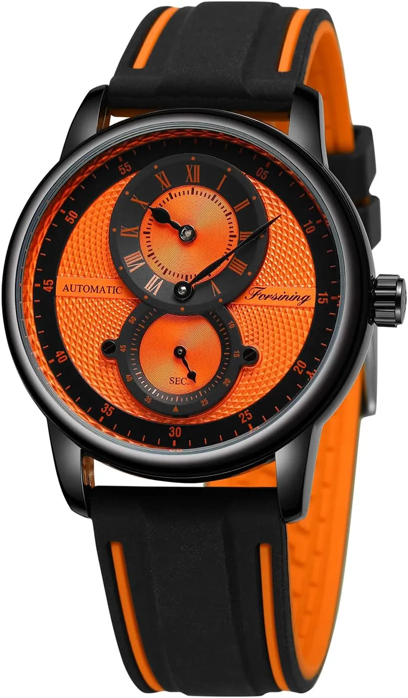 (Orange and Black) FORSINING Mens Waterproof uneven Fashion Sport Watch with Rubber Band Lightweigh Automatic Wristwatch 