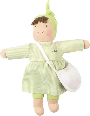 Organic Cotton Waldorf Inspired Jill Dress Up Doll - Green and White Dress