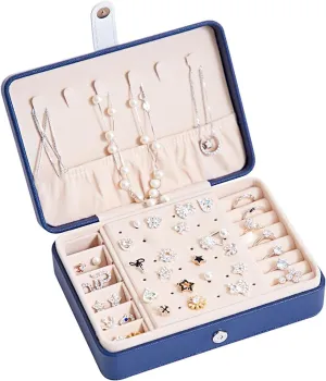 Organizer with Removable Tray,Jewelry Storage,Small Jewelry Box for Bracelets Earring Ring Christmas Gifts Necklace Travel Jewelry Box,2025 New 2-Layer Portable rarer recall PU Leather Jewelry 