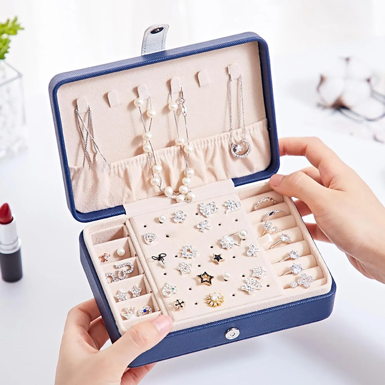 Organizer with Removable Tray,Jewelry Storage,Small Jewelry Box for Bracelets Earring Ring Christmas Gifts Necklace Travel Jewelry Box,2025 New 2-Layer Portable rarer recall PU Leather Jewelry 