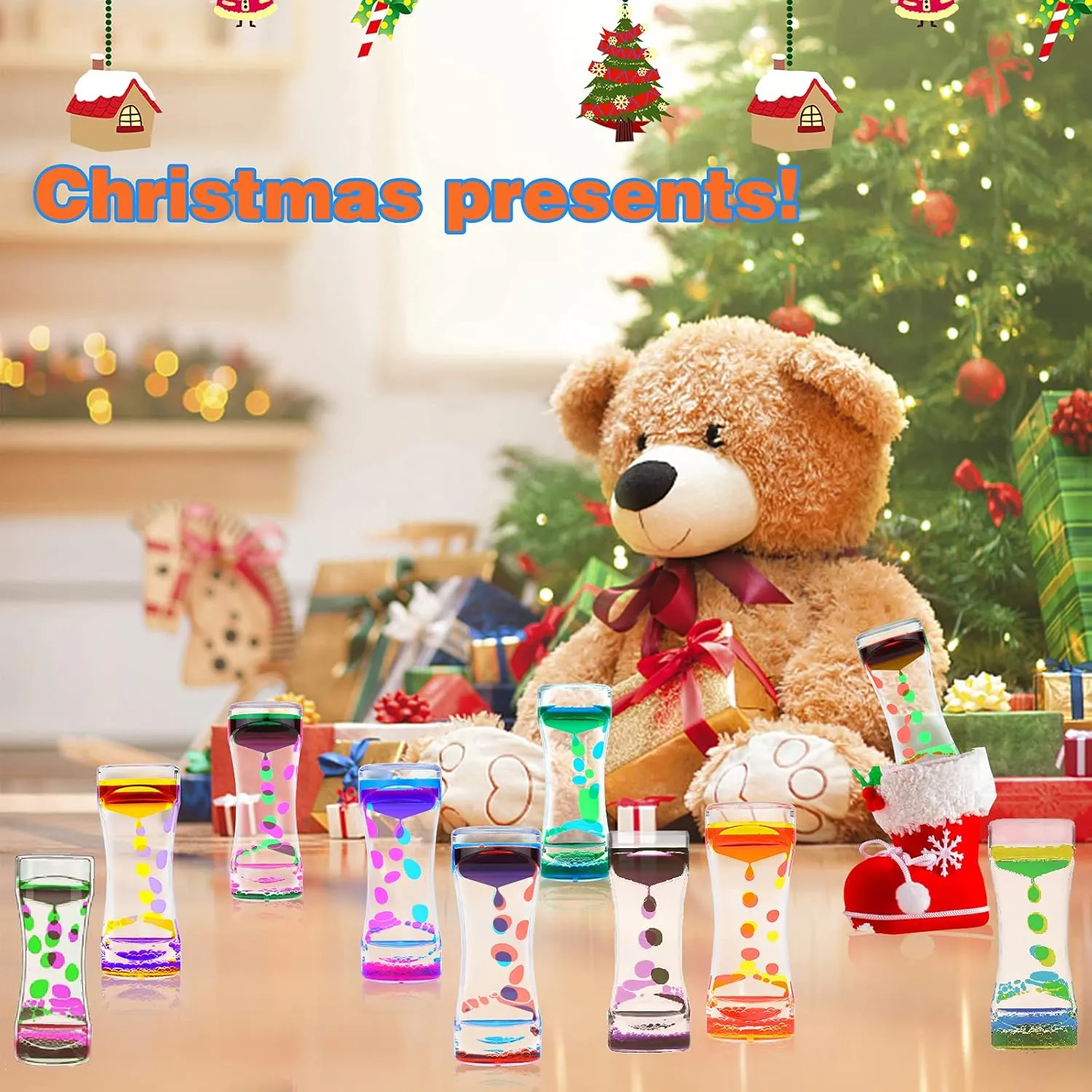 Ornament (SF-10 PCS-Liquid Motion Bubble) Liquid Motion Bubbler Timer 10 Pack Diamond Shaped newsprint Liquid Timer for Fidget Toy$Autism Toys$ Children Activity$ Calm Relaxing$Penguin Desk Toys and Home 