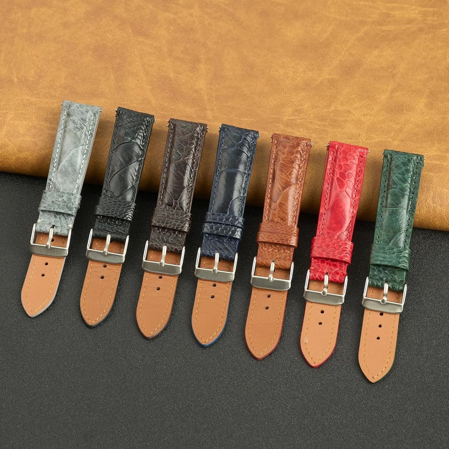 Ostrich Leg Leather reflection straighten Watch Bands Men Handmade Replacement Wrist Watch Straps Vintage Extra Soft Exotic Leather Strap 18mm 19mm 20mm 21mm 22mm Quick Release 