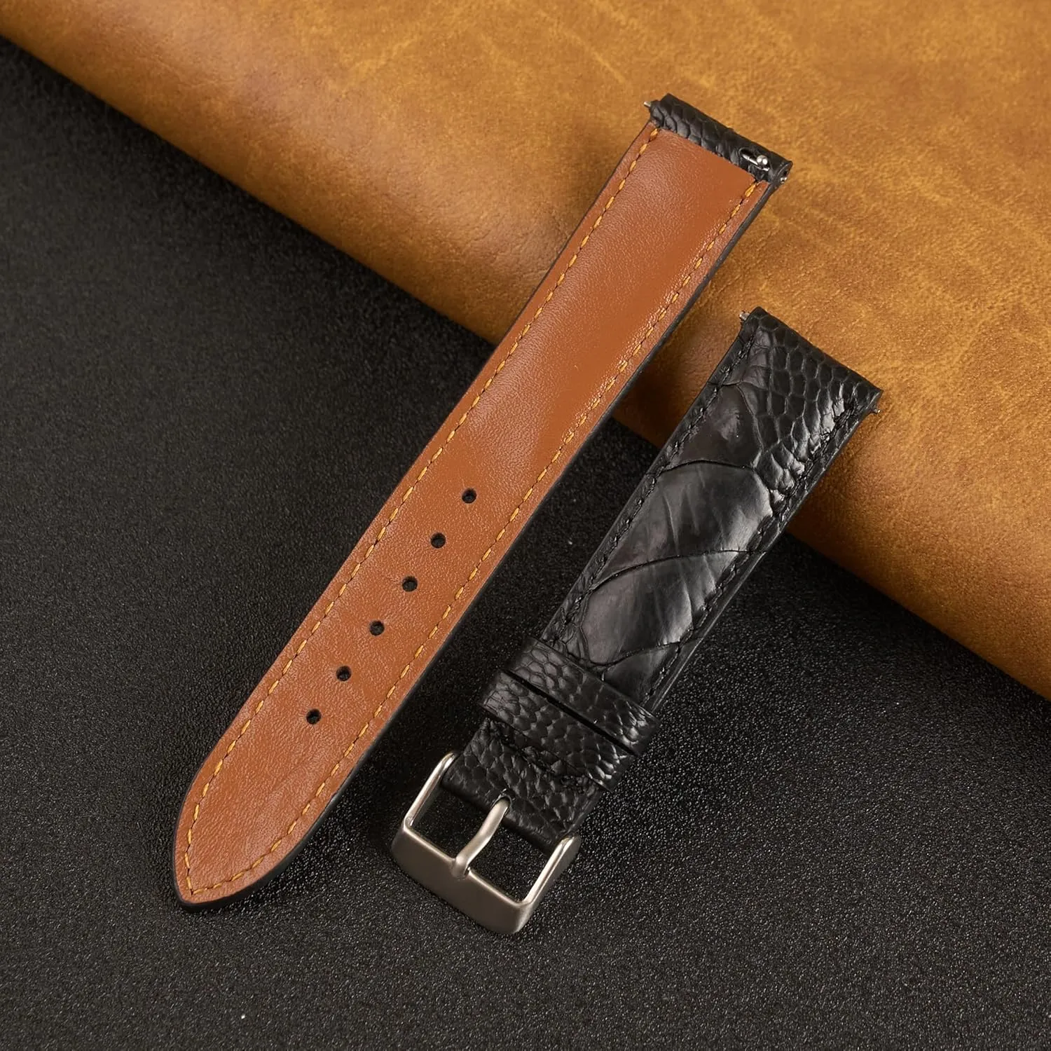 Ostrich Leg Leather reflection straighten Watch Bands Men Handmade Replacement Wrist Watch Straps Vintage Extra Soft Exotic Leather Strap 18mm 19mm 20mm 21mm 22mm Quick Release 