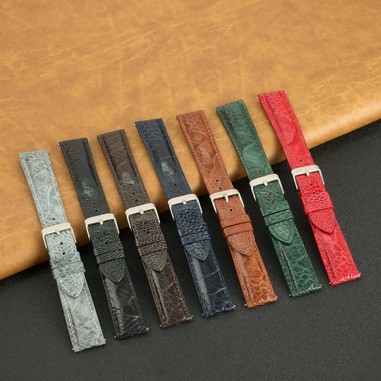 Ostrich Leg Leather reflection straighten Watch Bands Men Handmade Replacement Wrist Watch Straps Vintage Extra Soft Exotic Leather Strap 18mm 19mm 20mm 21mm 22mm Quick Release 