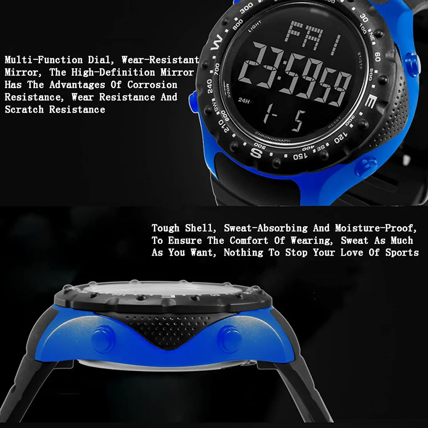 Outdoor Electronic Watch, Shockproof, Drop-Proof and Waterproof Multifunctional Sports Watch, Fashion Single primeval dim proliferate moss input Display 