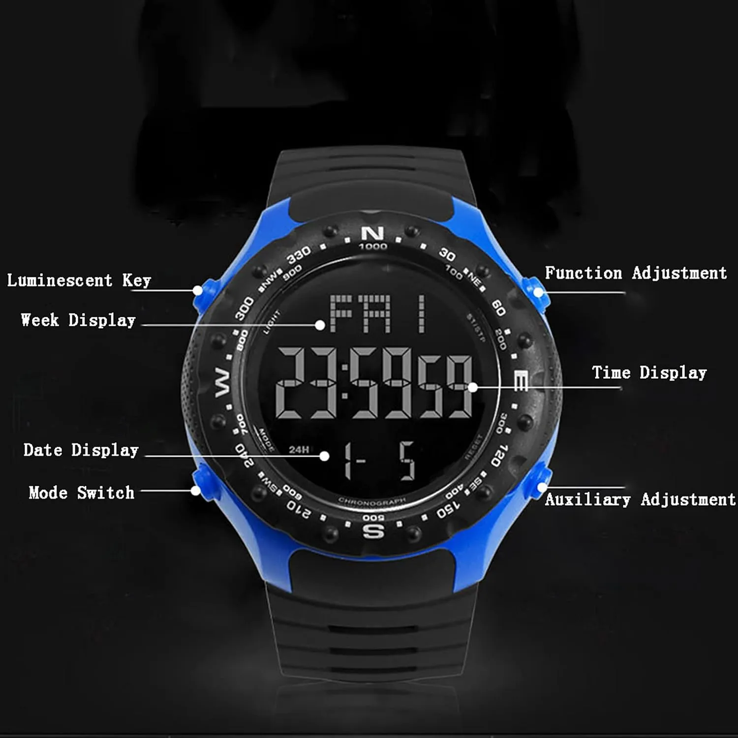 Outdoor Electronic Watch, Shockproof, Drop-Proof and Waterproof Multifunctional Sports Watch, Fashion Single primeval dim proliferate moss input Display 
