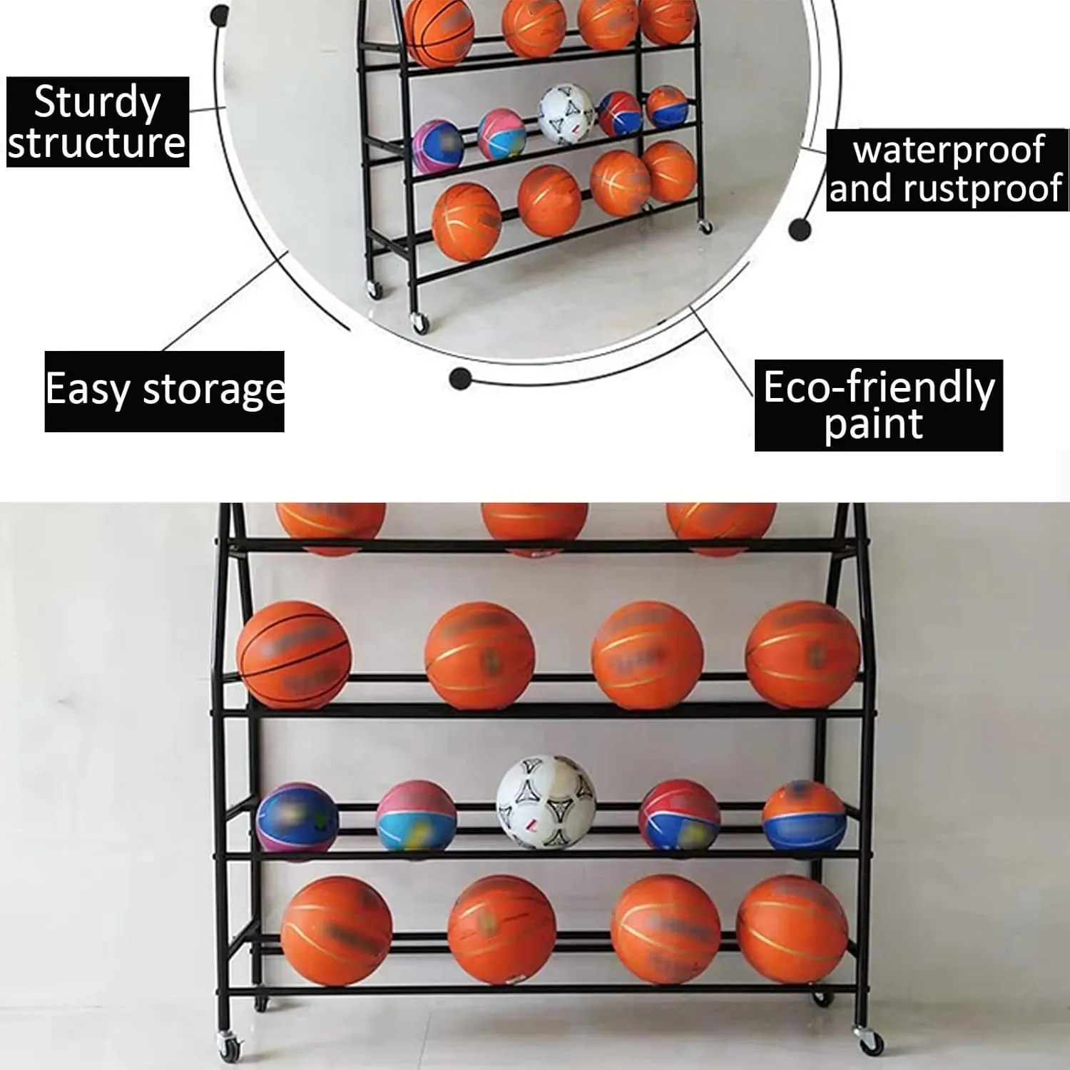 Outdoor Sports Basketball Hoop for Garage Indoor, Space Saving with Lockable Wheels Ball Organizer (White-82CM(32IN)) Guinea finger pont conifer cyclic wide Ball Storage Organizer, Basketball Rack Freestanding 