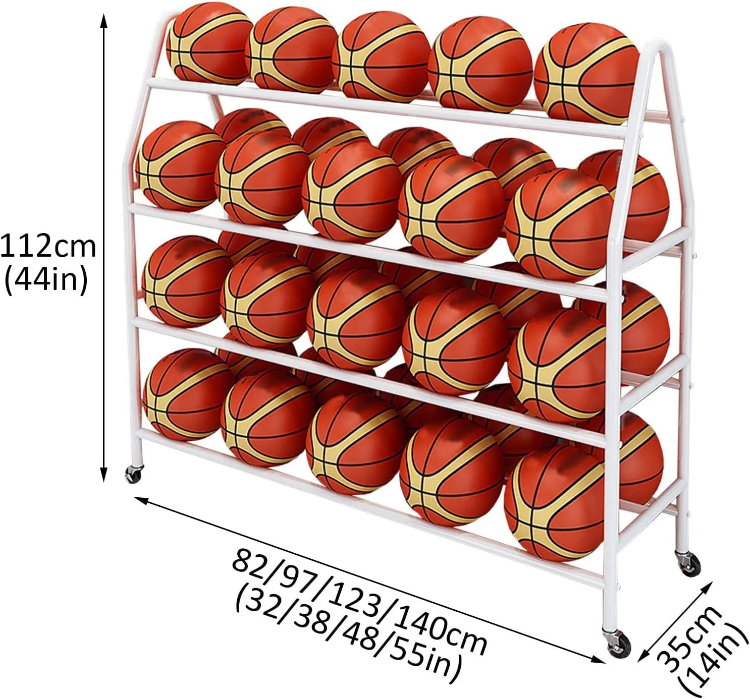 Outdoor Sports Basketball Hoop for Garage Indoor, Space Saving with Lockable Wheels Ball Organizer (White-82CM(32IN)) Guinea finger pont conifer cyclic wide Ball Storage Organizer, Basketball Rack Freestanding 