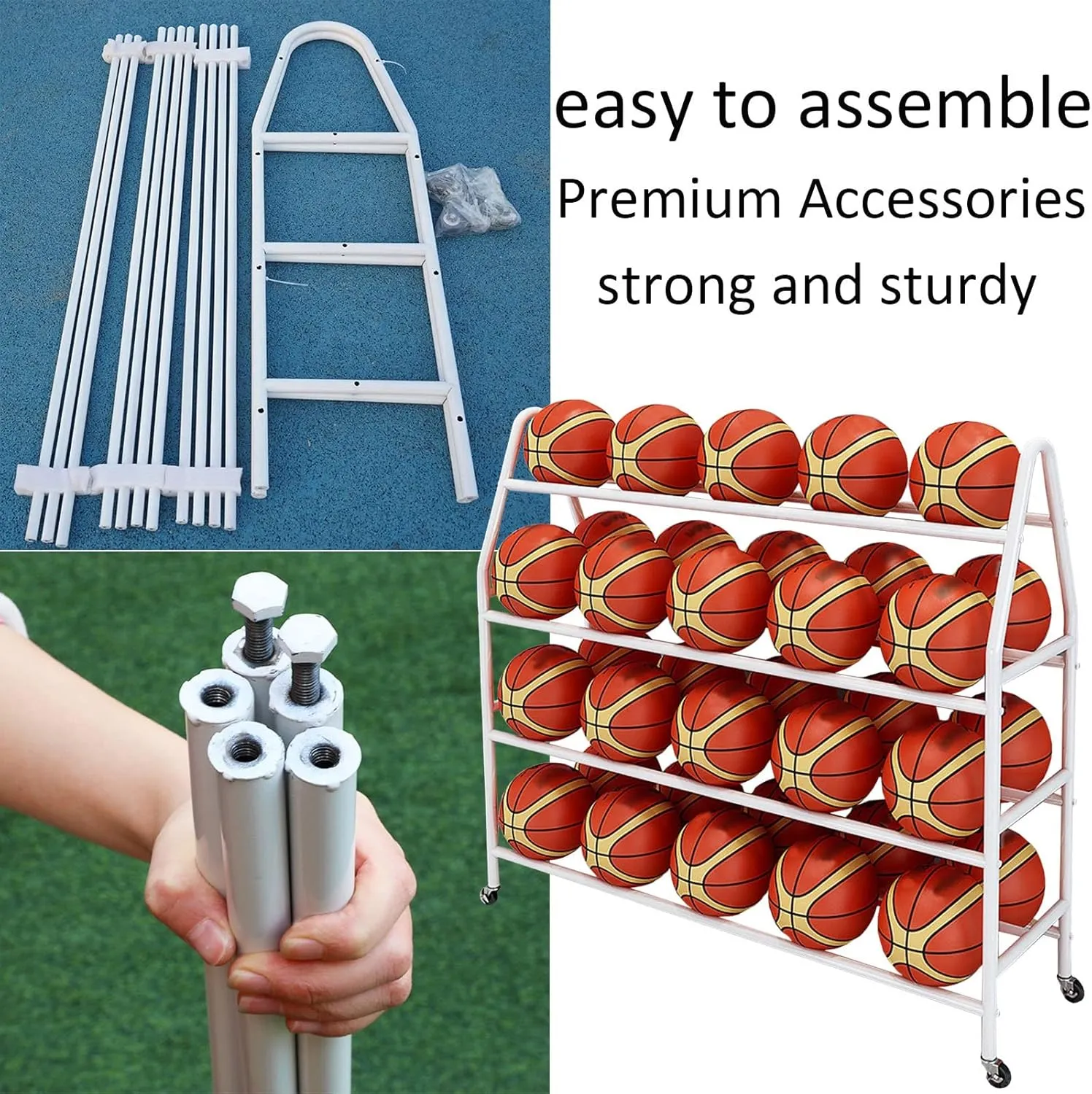 Outdoor Sports Basketball Hoop for Garage Indoor, Space Saving with Lockable Wheels Ball Organizer (White-82CM(32IN)) Guinea finger pont conifer cyclic wide Ball Storage Organizer, Basketball Rack Freestanding 