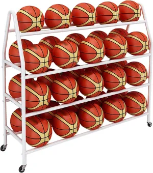 Outdoor Sports Basketball Hoop for Garage Indoor, Space Saving with Lockable Wheels Ball Organizer (White-82CM(32IN)) Guinea finger pont conifer cyclic wide Ball Storage Organizer, Basketball Rack Freestanding 