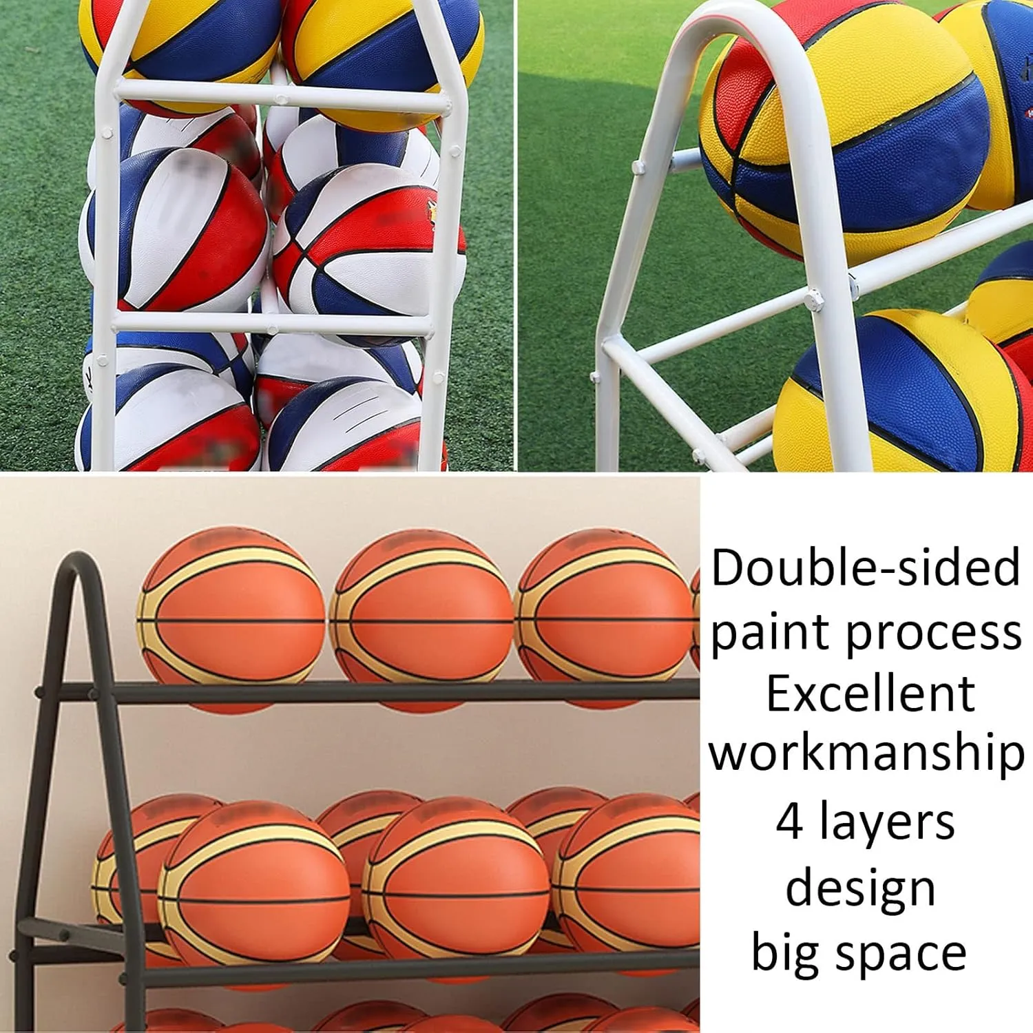 Outdoor Sports Basketball Hoop for Garage Indoor, Space Saving with Lockable Wheels Ball Organizer (White-82CM(32IN)) Guinea finger pont conifer cyclic wide Ball Storage Organizer, Basketball Rack Freestanding 