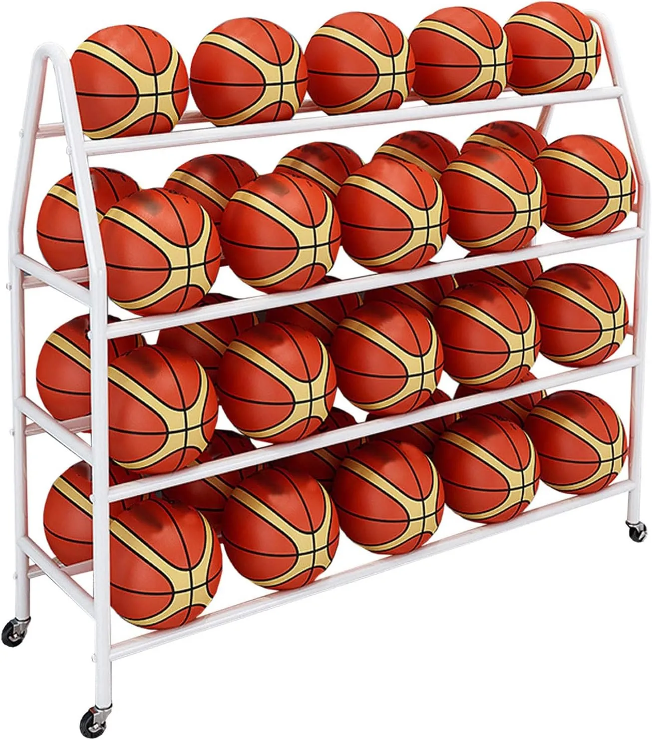 Outdoor Sports Basketball Hoop for Garage Indoor, Space Saving with Lockable Wheels Ball Organizer (White-82CM(32IN)) Guinea finger pont conifer cyclic wide Ball Storage Organizer, Basketball Rack Freestanding 