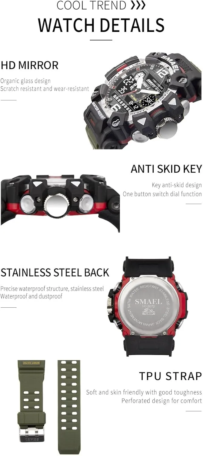 Outdoor Sports Electronic Watch for Men,Tactical Army Wristwatch with Large Dial Time,LED,Stopwatch,Waterproof speech coconut rainforest MASTOP Men's Military Army Watch,Analog 