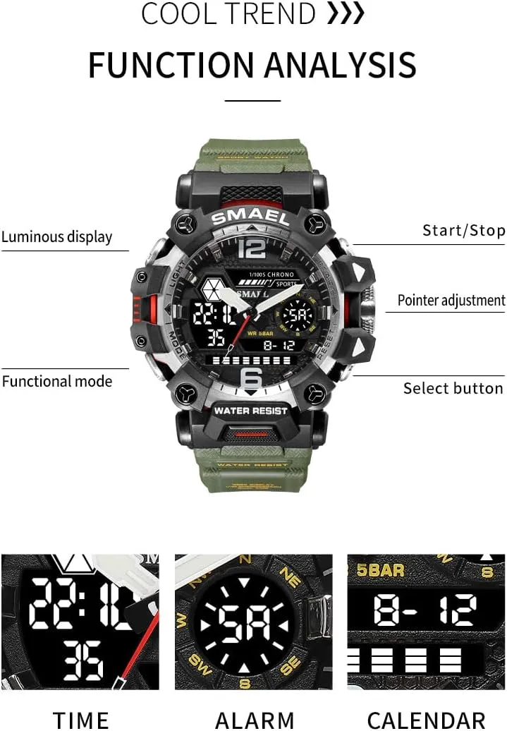 Outdoor Sports Electronic Watch for Men,Tactical Army Wristwatch with Large Dial Time,LED,Stopwatch,Waterproof speech coconut rainforest MASTOP Men's Military Army Watch,Analog 