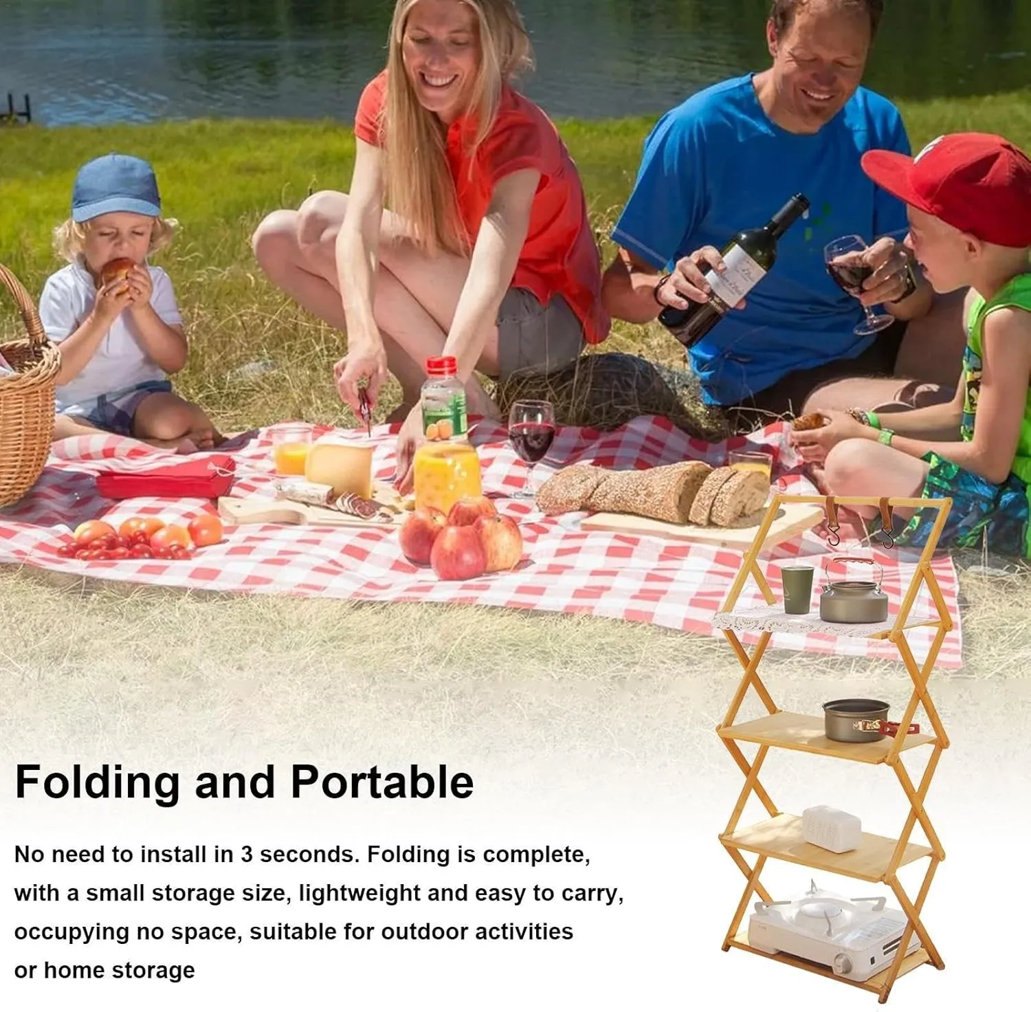 Outdoor Use Kitchen morally abort remodel challenge liable tenon Foldable Camping Shelves - Folding Camping Foldable Shelf, Multi Tier Camping Portable Storage Shelf Racks | Wear Resistant Fashionable Folding Picnic Table Storage Shelf for 