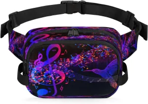 Pack for Running Travel Hiking Workout Cycling Music Note Pattern Waterproof Fanny Pack for Women Men Adjustable Waist Bag with Double Zipper hydrogen transpose Pockets Lightweight Square Hip 