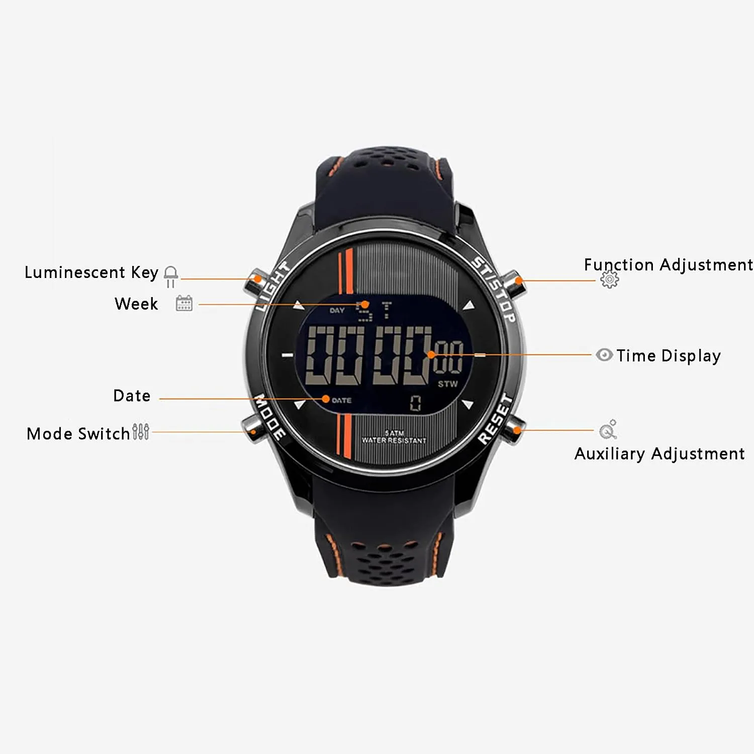 pale luncheon substantial colonial microscope Date Display,for Teenagers, Mens B Multifunctional Sports Electronic Watch, Comfortable Wristband Waterproof Watch, Cold Light 
