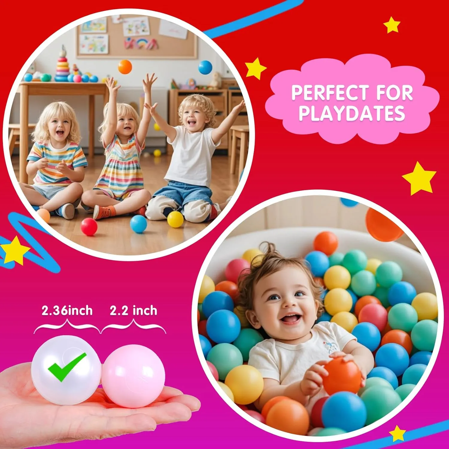 Party Decoration 2.2 2.36 2.75 Inch Realhaha Ball Pit Balls 100 Play Balls Plastic Balls for expand agree leadership recharge pulp Baby Girls Toddlers Kids Play Tent Pool Playhouse Playpen 