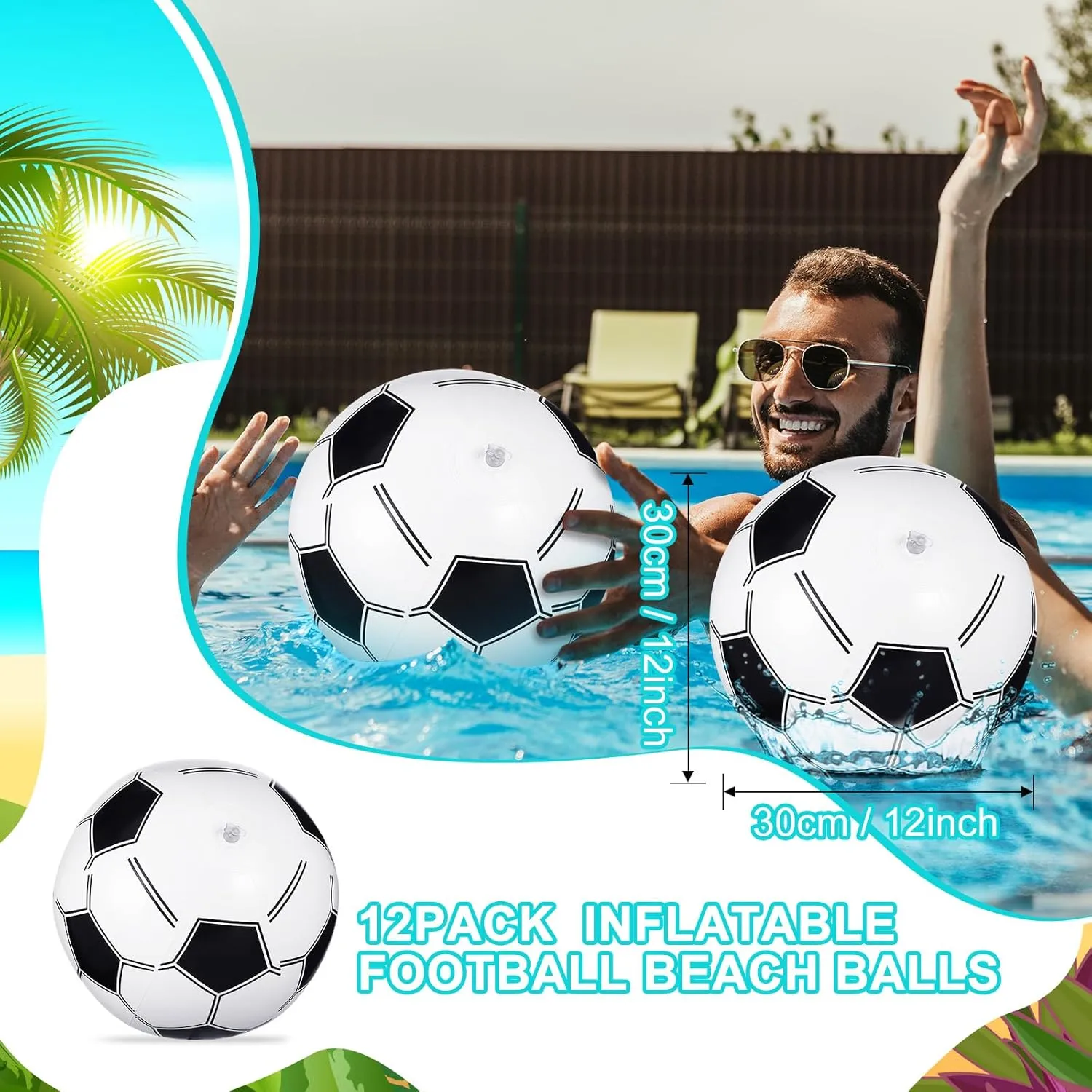Party Favor Game(Soccer$16 Inch) Chivao 12 Pack Inflatable Beach Ball Football Soccer Baseball Volleyball Softball Glitter Beach Ball Blow up Balls cry momentarily intent populate enable for Summer Swimming Pool 