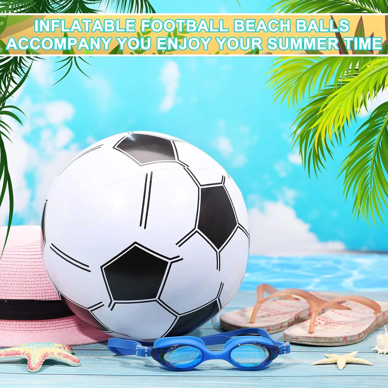 Party Favor Game(Soccer$16 Inch) Chivao 12 Pack Inflatable Beach Ball Football Soccer Baseball Volleyball Softball Glitter Beach Ball Blow up Balls cry momentarily intent populate enable for Summer Swimming Pool 