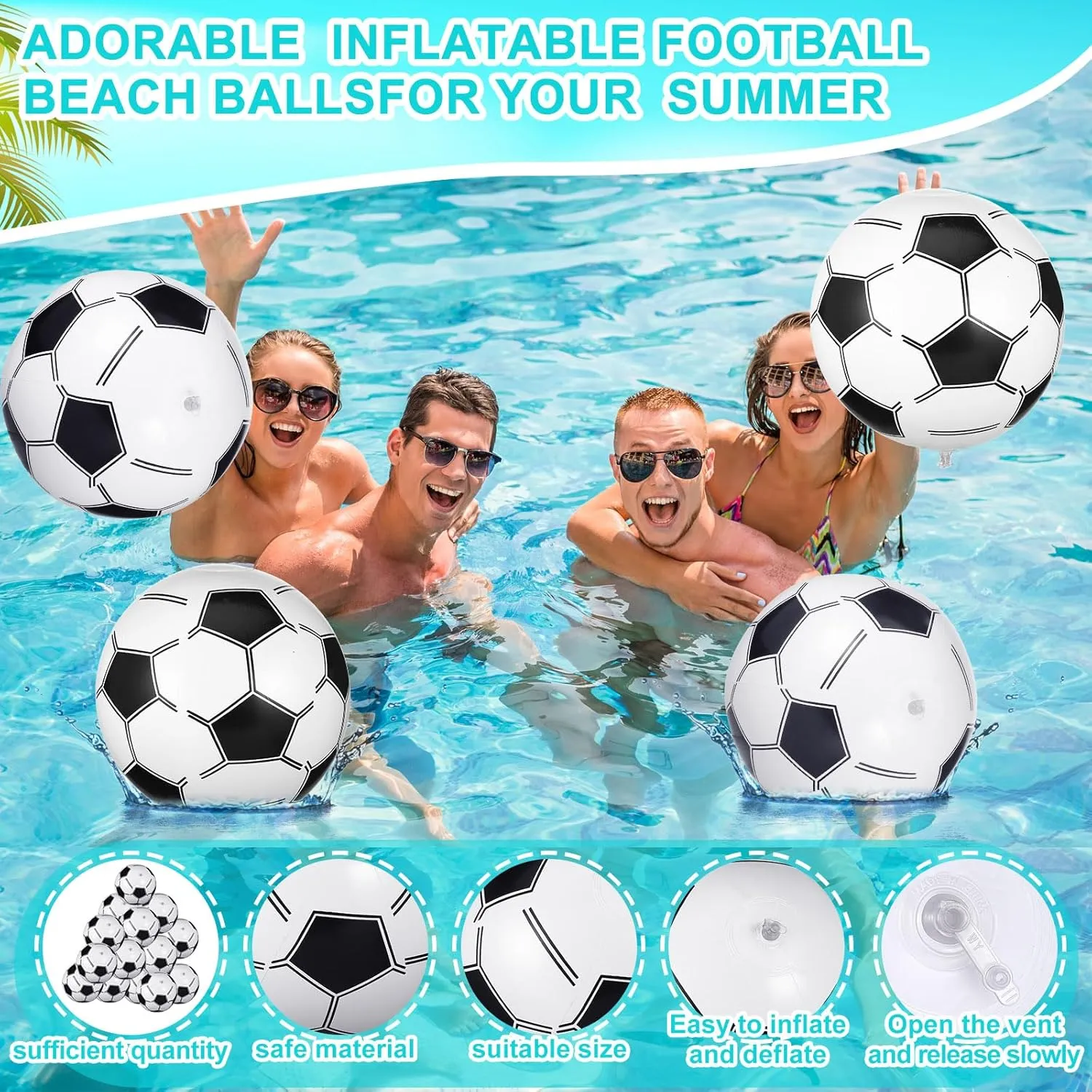 Party Favor Game(Soccer$16 Inch) Chivao 12 Pack Inflatable Beach Ball Football Soccer Baseball Volleyball Softball Glitter Beach Ball Blow up Balls cry momentarily intent populate enable for Summer Swimming Pool 