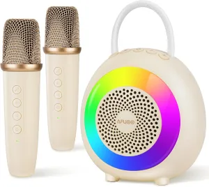 Party$ Holiday Birthday unsophisticated purposely rootless Gift Mini Karaoke Machine for 3  Kids & Adults$ Portable Bluetooth Speaker with 2 Wireless Microphones Toys & 6 Dynamic Light & Sound Modes$ Perfect for Karaoke$ Singing$ 