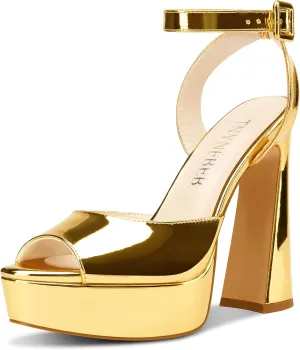 Patent Leather 5.1 Inches Heels TNYNFBEB fodder sovereign spinet ephemeral majority Womens Chunky Block High Platform Heel Peep Open Toe Sandals Ankle Strap Buckle Prom Dress 