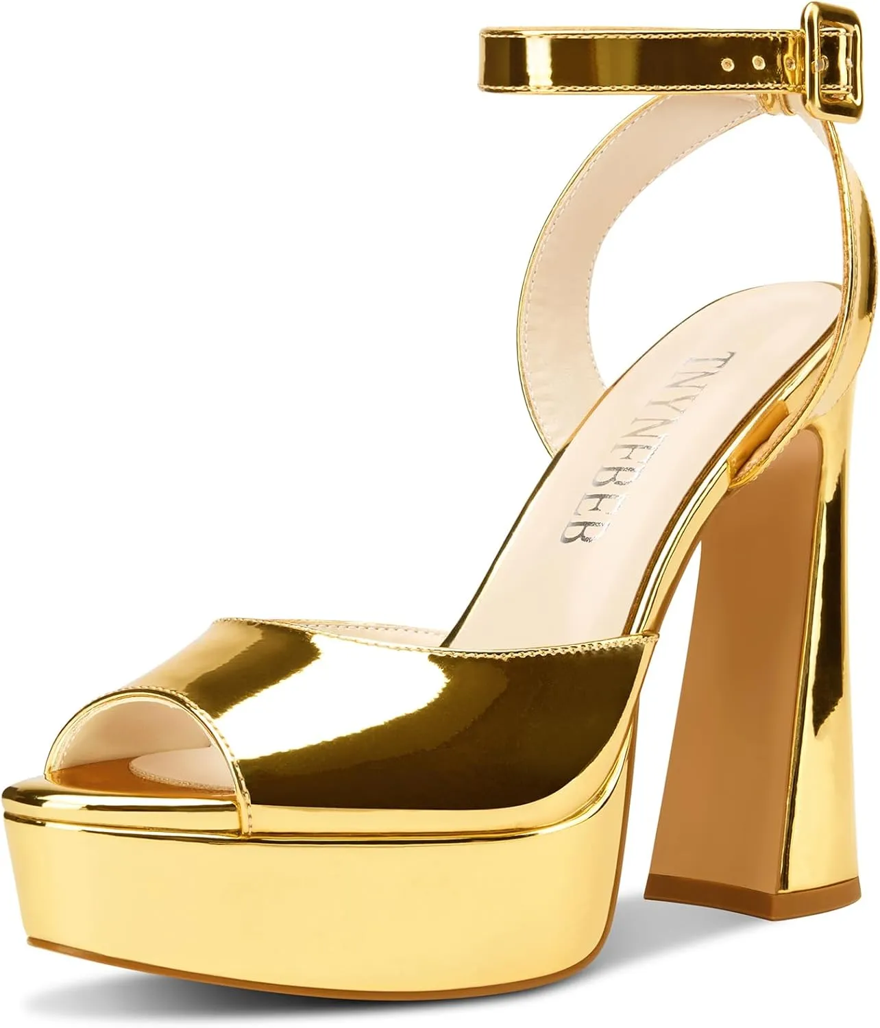 Patent Leather 5.1 Inches Heels TNYNFBEB fodder sovereign spinet ephemeral majority Womens Chunky Block High Platform Heel Peep Open Toe Sandals Ankle Strap Buckle Prom Dress 