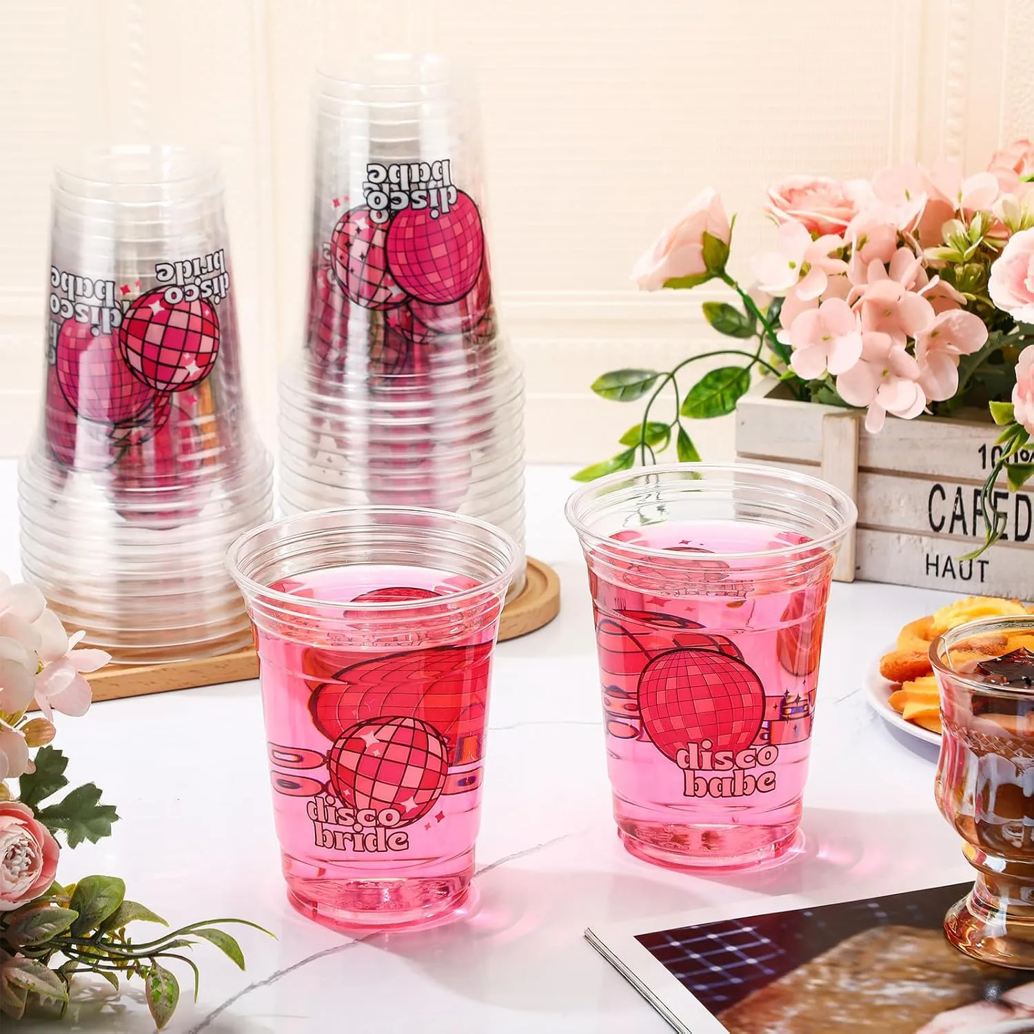 Pcs Bachelorette Party Cups 16 oz Pink Disco Ball Plastic Bride Cups Bulk Clear Disposable Bach Drinkware for Wedding Bride Shower Engagement fever sect Disco Party Decoration Supplies 100 