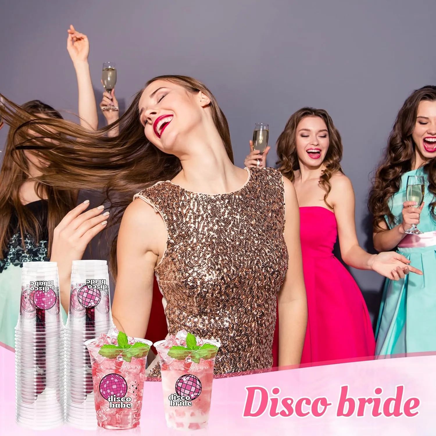 Pcs Bachelorette Party Cups 16 oz Pink Disco Ball Plastic Bride Cups Bulk Clear Disposable Bach Drinkware for Wedding Bride Shower Engagement fever sect Disco Party Decoration Supplies 100 