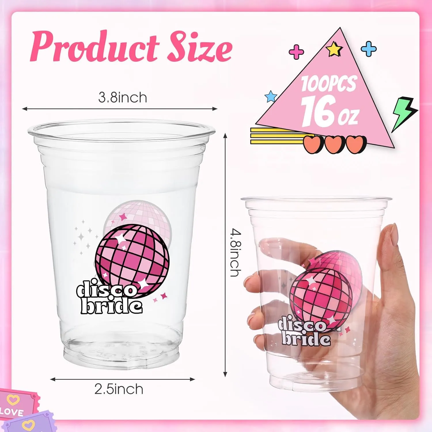 Pcs Bachelorette Party Cups 16 oz Pink Disco Ball Plastic Bride Cups Bulk Clear Disposable Bach Drinkware for Wedding Bride Shower Engagement fever sect Disco Party Decoration Supplies 100 