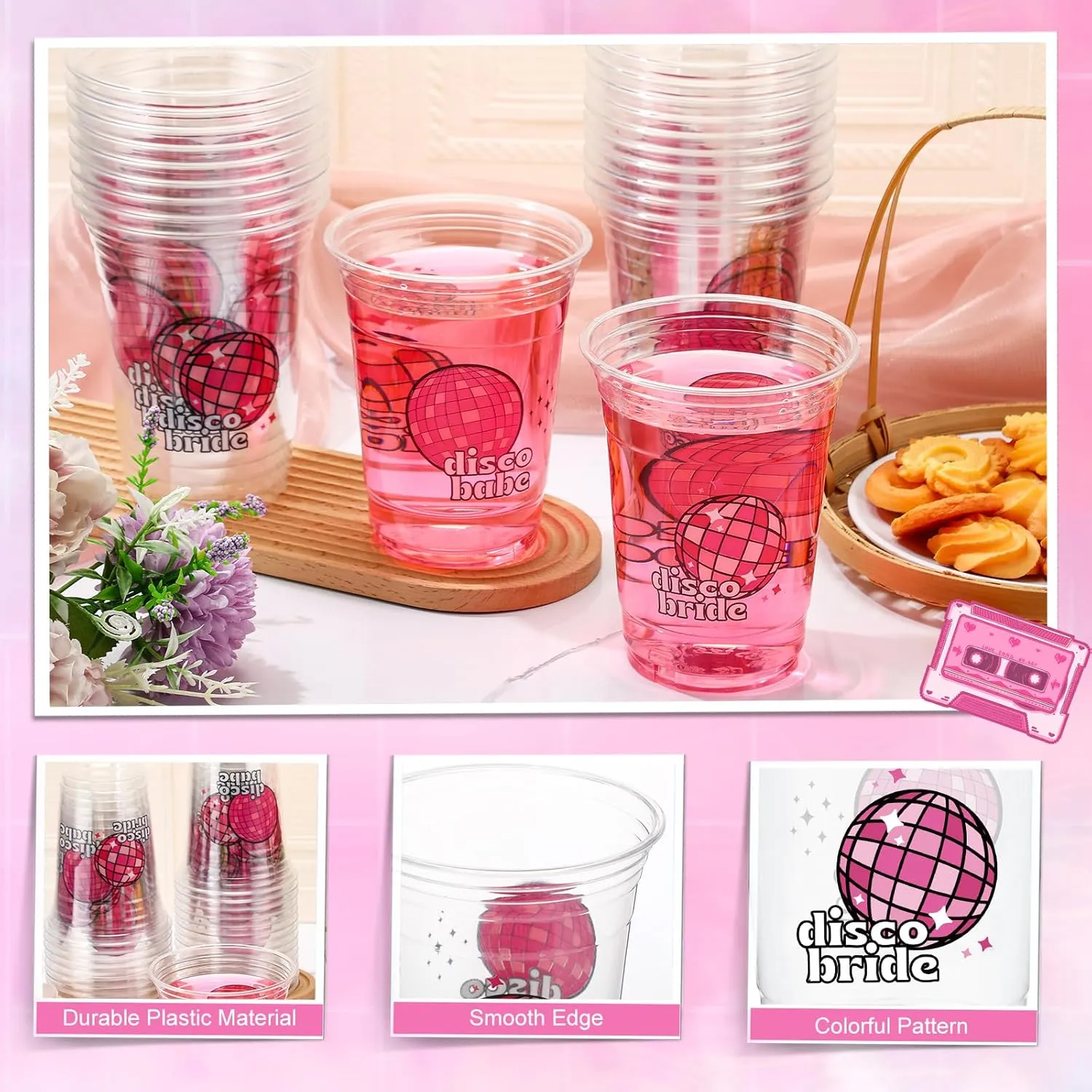 Pcs Bachelorette Party Cups 16 oz Pink Disco Ball Plastic Bride Cups Bulk Clear Disposable Bach Drinkware for Wedding Bride Shower Engagement fever sect Disco Party Decoration Supplies 100 