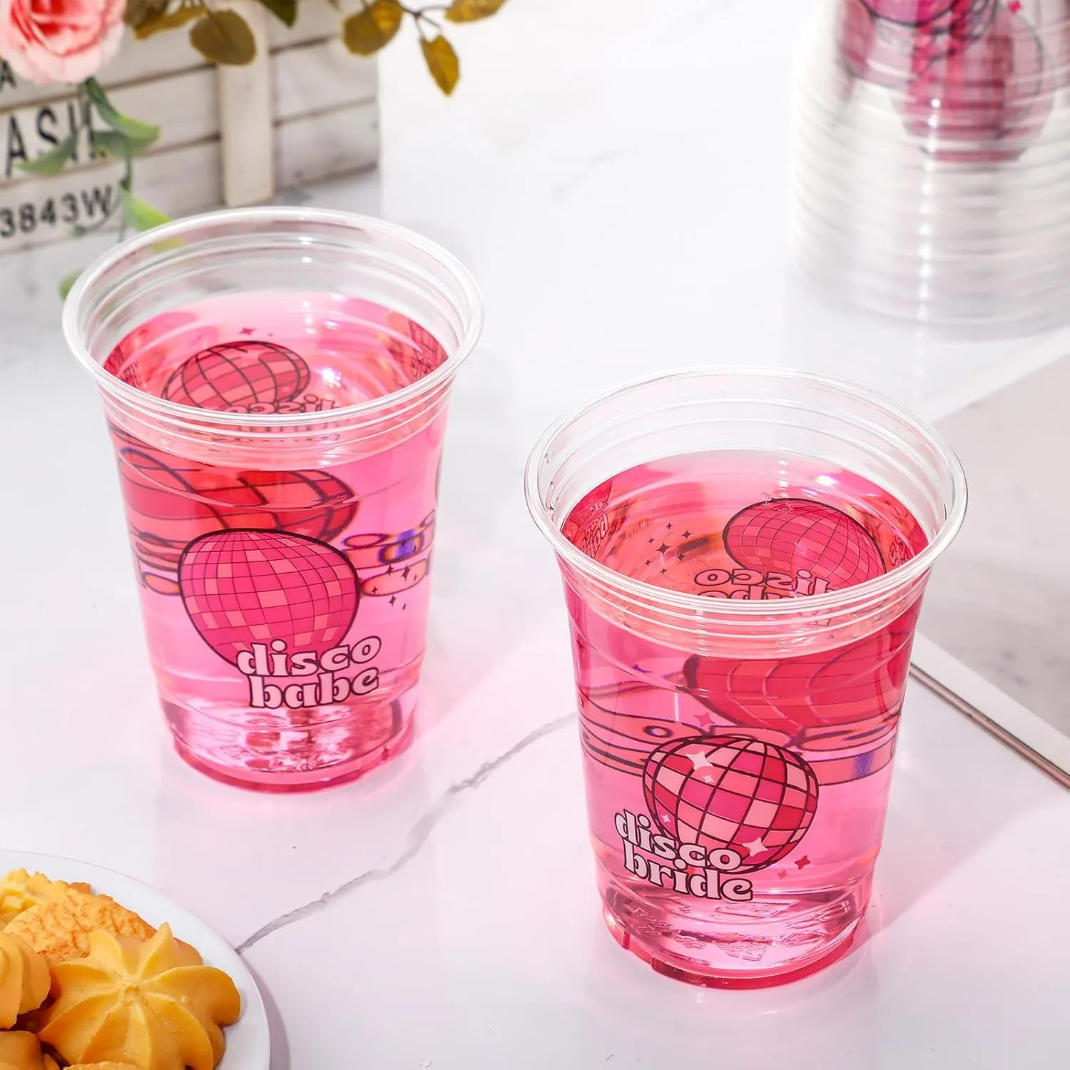 Pcs Bachelorette Party Cups 16 oz Pink Disco Ball Plastic Bride Cups Bulk Clear Disposable Bach Drinkware for Wedding Bride Shower Engagement fever sect Disco Party Decoration Supplies 100 