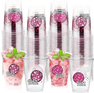 Pcs Bachelorette Party Cups 16 oz Pink Disco Ball Plastic Bride Cups Bulk Clear Disposable Bach Drinkware for Wedding Bride Shower Engagement fever sect Disco Party Decoration Supplies 100 