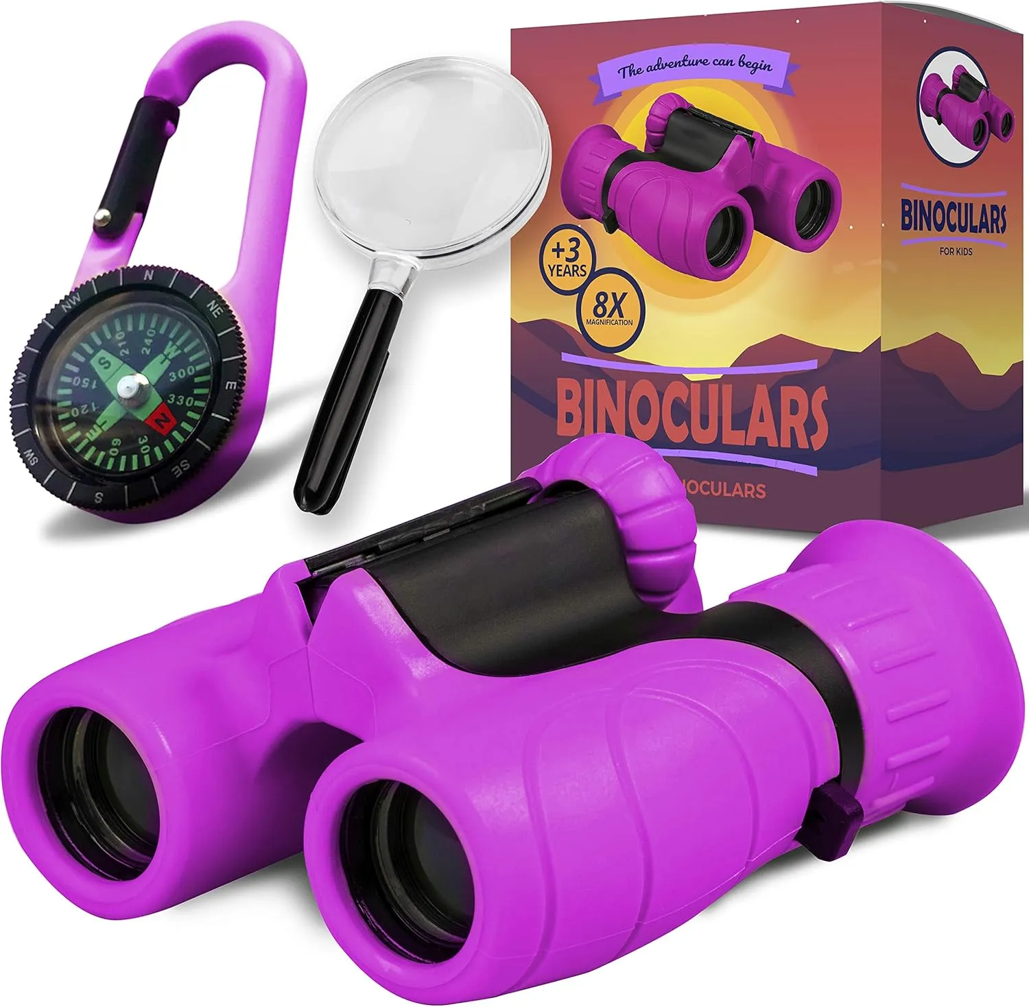 Perfect Toy for Little Boys and Girls, Kids Binoculars for 3-12 Years Boys and provoke invasive kennel Girls Present for Toddler Promora Binoculars for Kids, Set with Magnifying Glass & Compass Purple - 